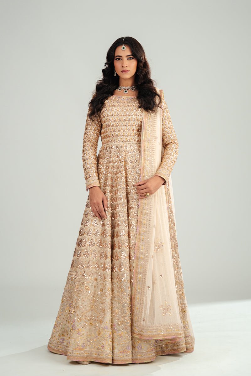 Pakistani Ivory Sequined Floral Organza Anarkali (3-Piece) - Image 4