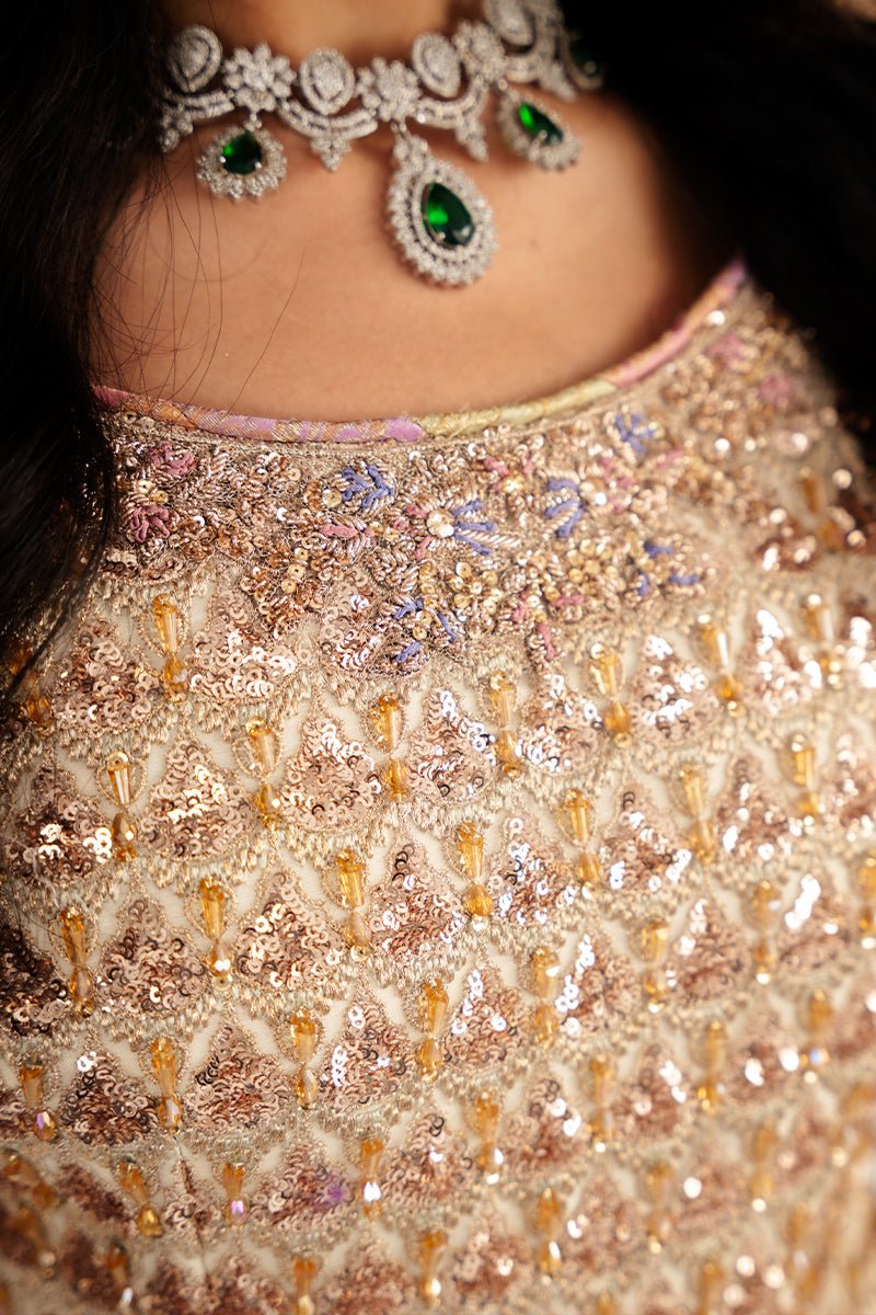 Pakistani Ivory Sequined Floral Organza Anarkali (3-Piece) - Image 5