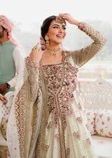 Pakistani Ivory & Deep Rose Embroidered Net Organza Anarkali (2-Piece) - Image 3
