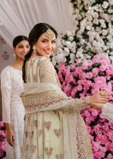 Pakistani Ivory & Deep Rose Embroidered Net Organza Anarkali (2-Piece) - Image 6