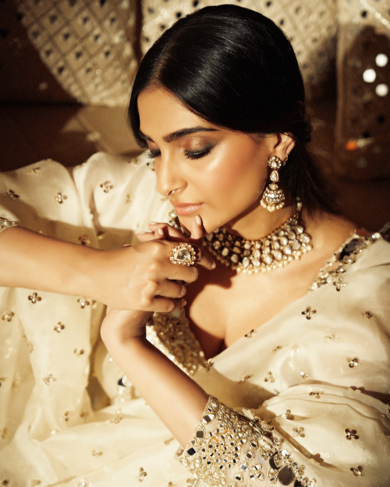 Ivory Mirror-Embellished Organza Anarkali (2-Piece) - Image 6