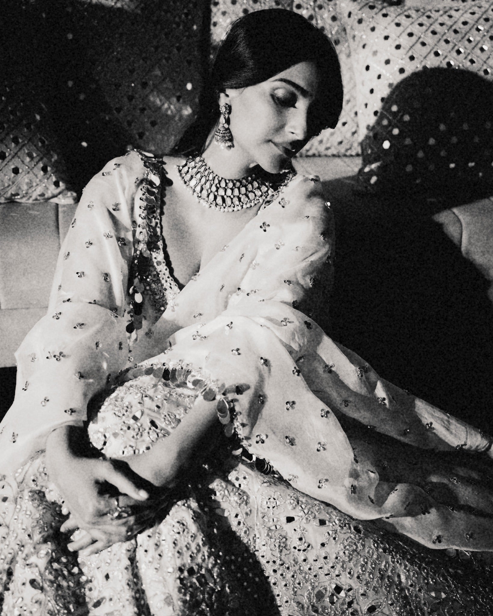 Ivory Mirror-Embellished Organza Anarkali (2-Piece) - Image 7