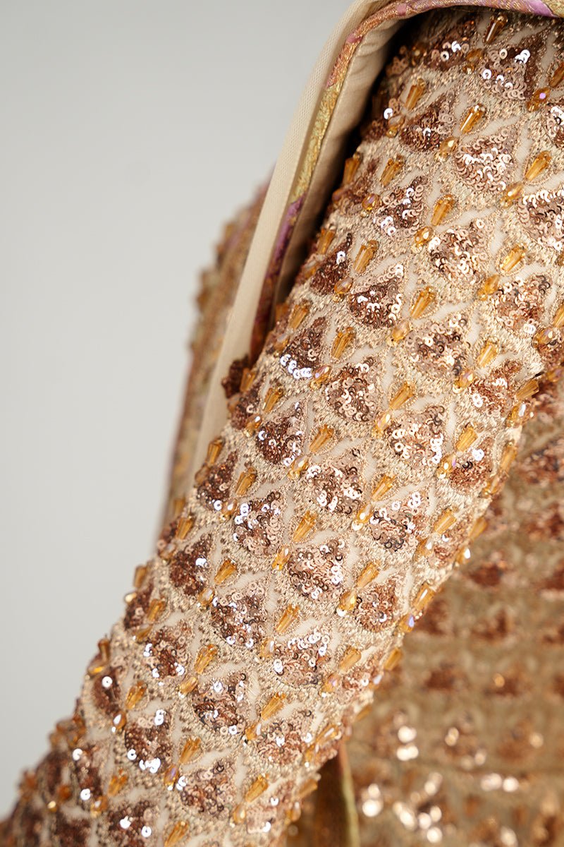 Ivory Sequined Floral Organza Anarkali Dress (3-Piece) - Image 3