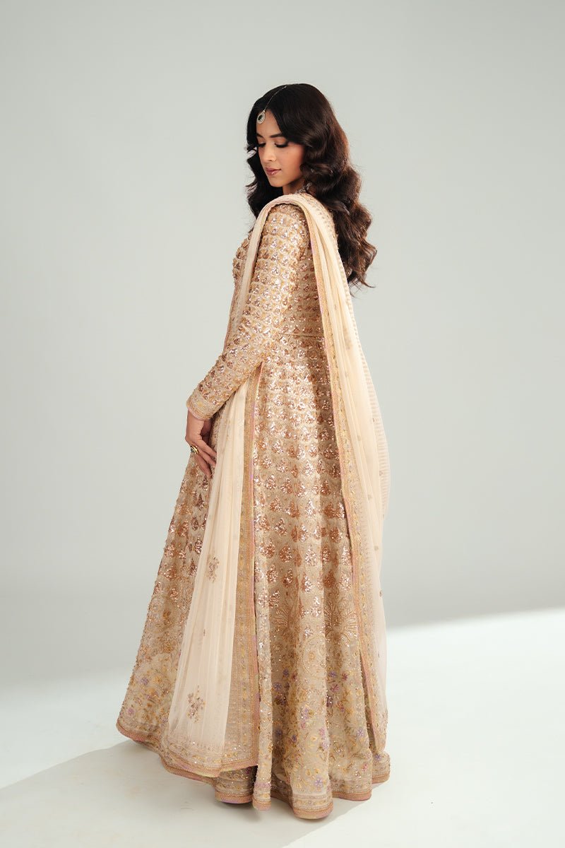 Ivory Sequined Floral Organza Anarkali Dress (3-Piece) - Image 7