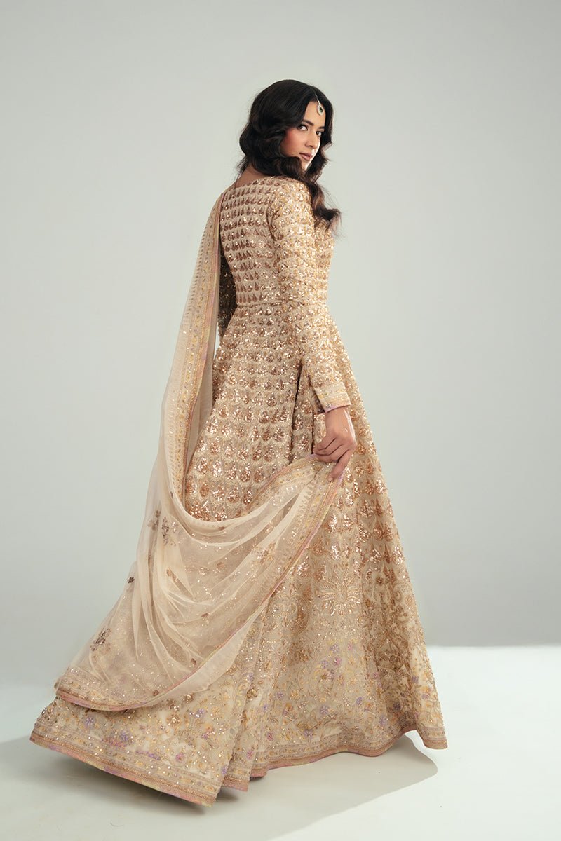 Ivory Sequined Floral Organza Anarkali Dress (3-Piece) - Image 8