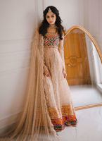 Pakistani Ivory Gold Embroidered Organza Anarkali Dress (2-Piece) - Image 2