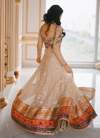 Pakistani Ivory Gold Embroidered Organza Anarkali Dress (2-Piece) - Image 4