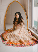 Pakistani Ivory Gold Embroidered Organza Anarkali Dress (2-Piece) - Image 5