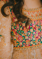 Pakistani Ivory Gold Embroidered Organza Anarkali Dress (2-Piece) - Image 6