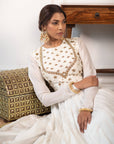 Off-White Dabka Kundan Raw Silk Anarkali (2-Piece) - Image 4