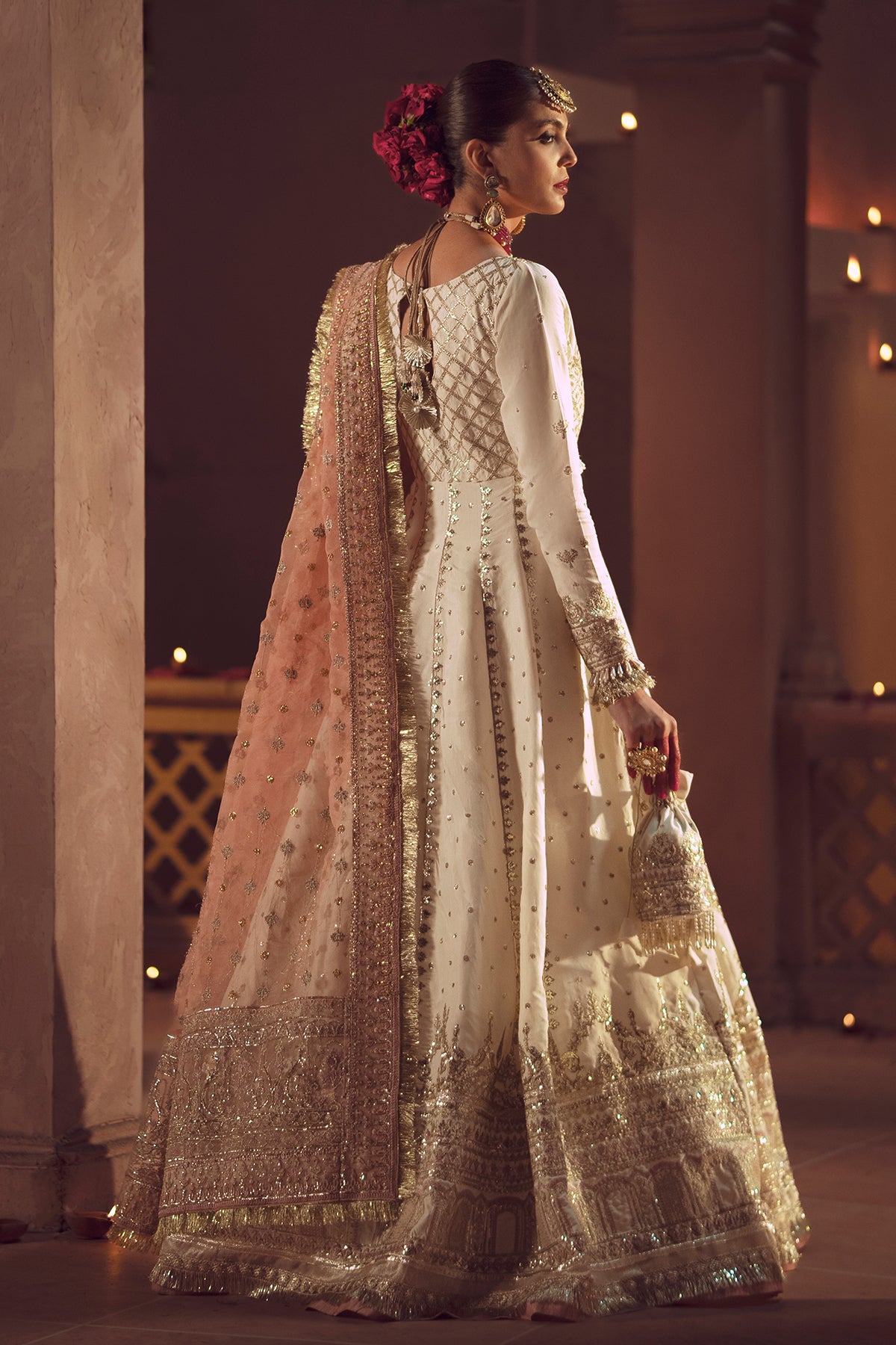 Pakistani Ivory Resham & Sequin Raw Silk Anarkali (2-Piece) - Image 2