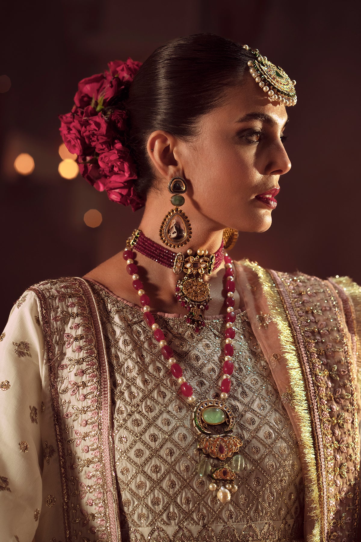 Pakistani Ivory Resham & Sequin Raw Silk Anarkali (2-Piece) - Image 3