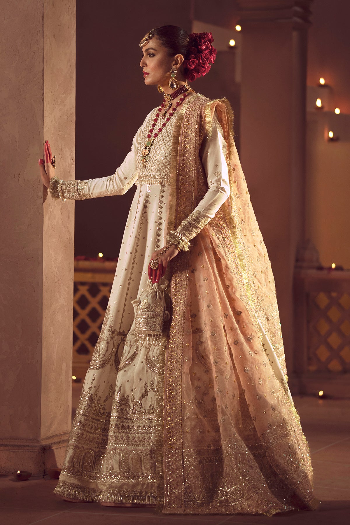 Pakistani Ivory Resham & Sequin Raw Silk Anarkali (2-Piece) - Image 5
