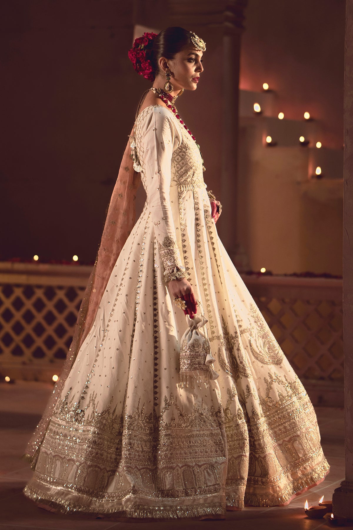 Pakistani Ivory Resham & Sequin Raw Silk Anarkali (2-Piece) - Image 6