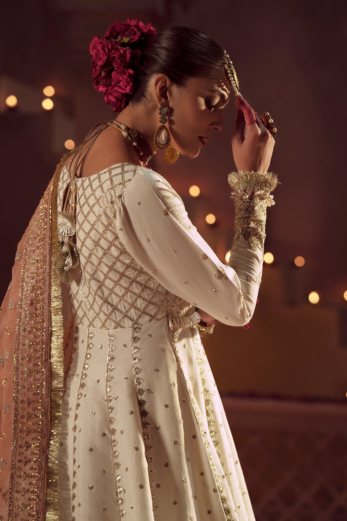 Pakistani Ivory Resham & Sequin Raw Silk Anarkali (2-Piece) - Image 7