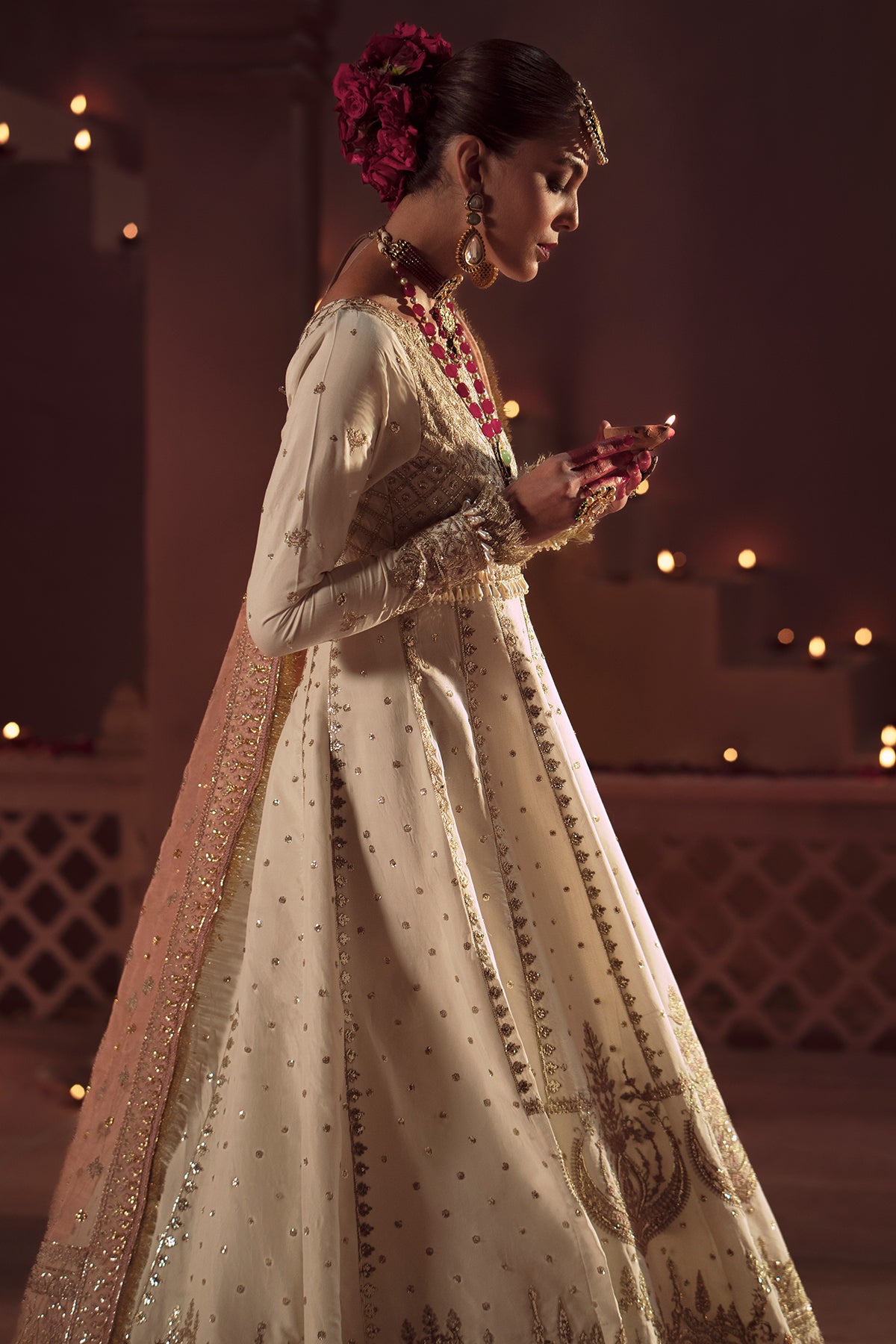 Pakistani Ivory Resham & Sequin Raw Silk Anarkali (2-Piece) - Image 8