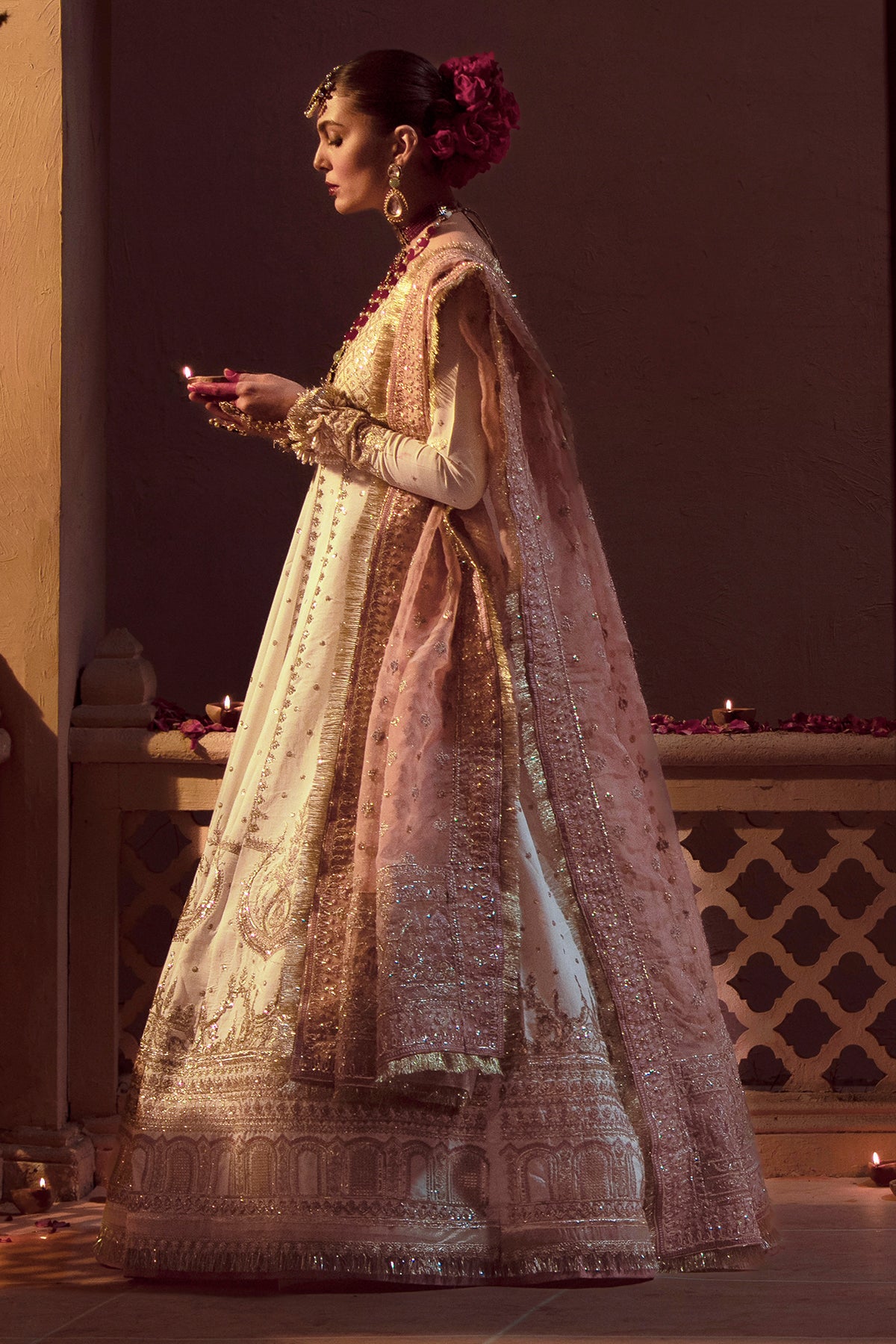 Pakistani Ivory Resham & Sequin Raw Silk Anarkali (2-Piece) - Image 9