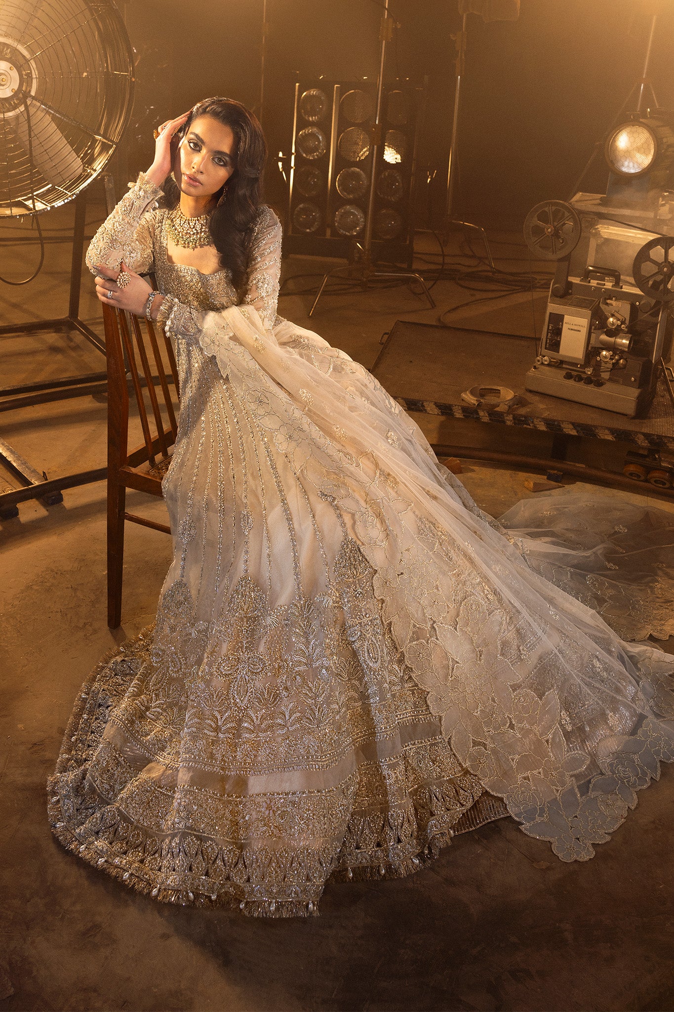 Ivory Silver Embellished Silk Anarkali Gown (2-Piece) - Image 8