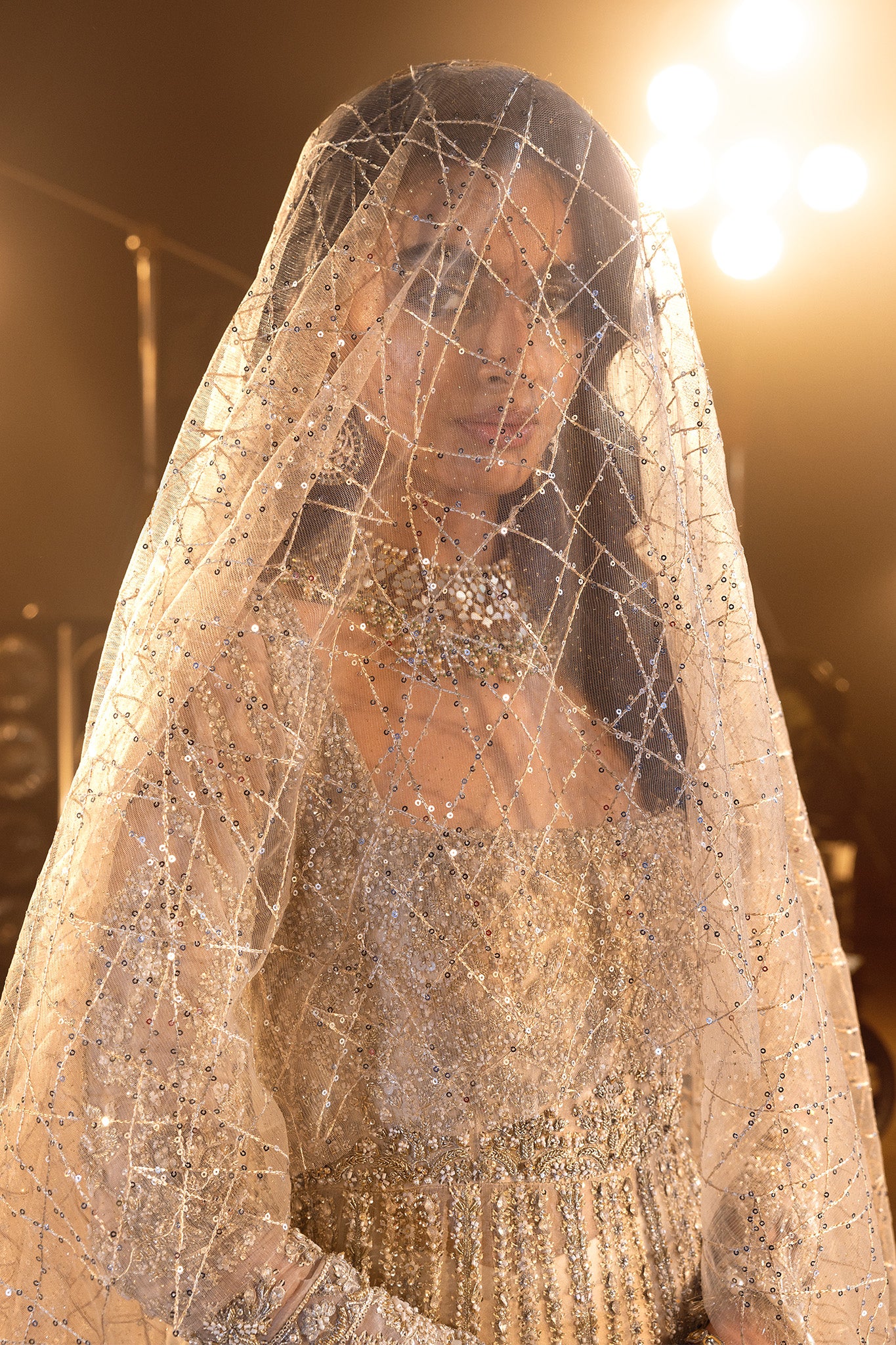 Ivory Silver Embellished Silk Anarkali Gown (2-Piece) - Image 9