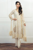 Pakistani Ivory Embroidered Organza Angarkha Dress (3-Piece) - Image 4
