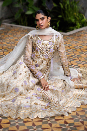 Ivory Embroidered Net Angharka Dress (3-Piece) - Image 5