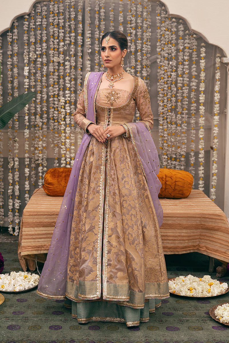 Ivory Lilac Zardozi Jacquard Angrakha (3-Piece) - Image 1