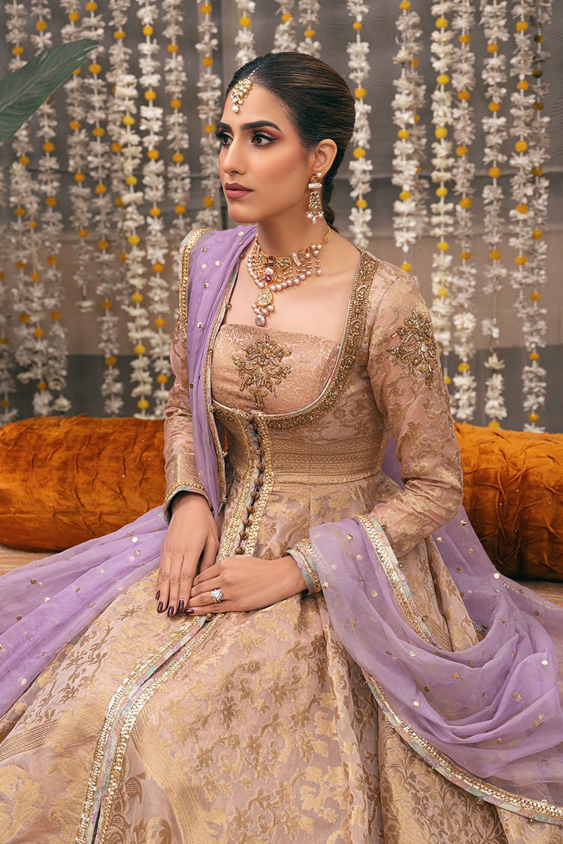 Ivory Lilac Zardozi Jacquard Angrakha (3-Piece) - Image 4