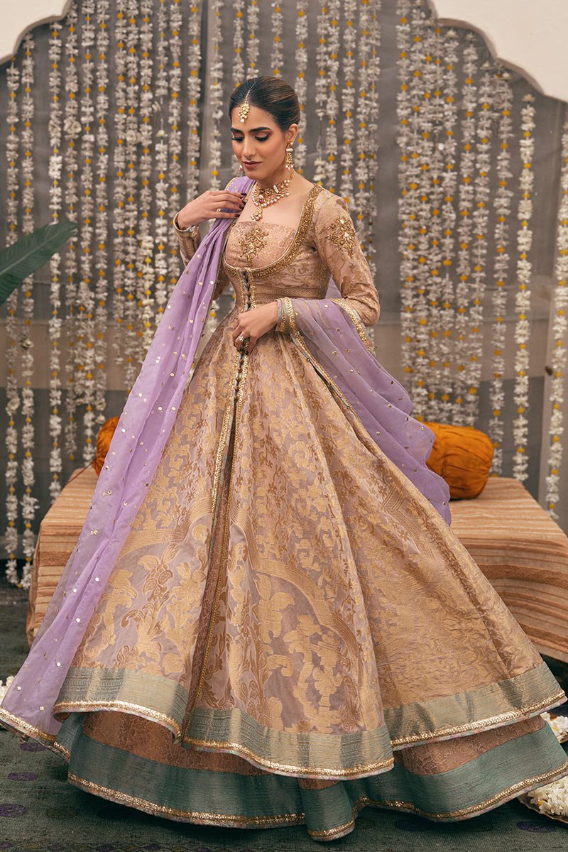 Ivory Lilac Zardozi Jacquard Angrakha (3-Piece) - Image 5