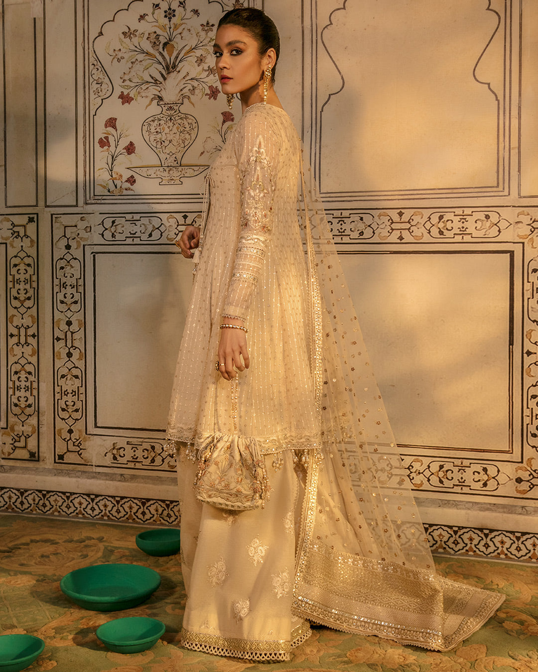 Ivory Embroidered Karandi Angrakha (3-Piece) - Image 6