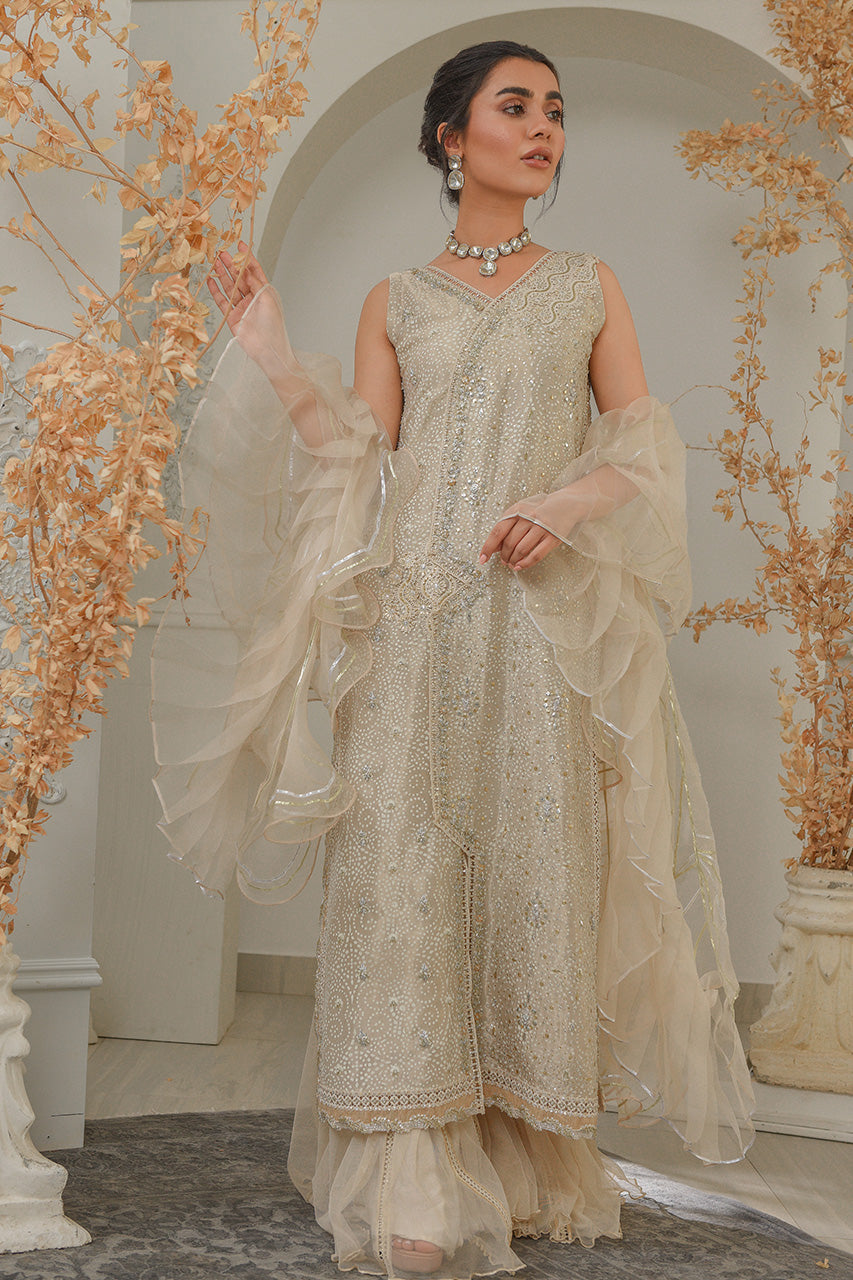 Ivory Kaamdaani Meysuri Silk Angrakha (3-Piece) - Image 1