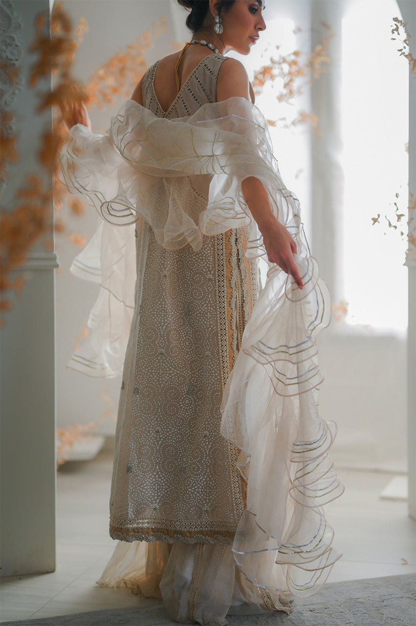 Ivory Kaamdaani Meysuri Silk Angrakha Dress (3-Piece) - Image 2