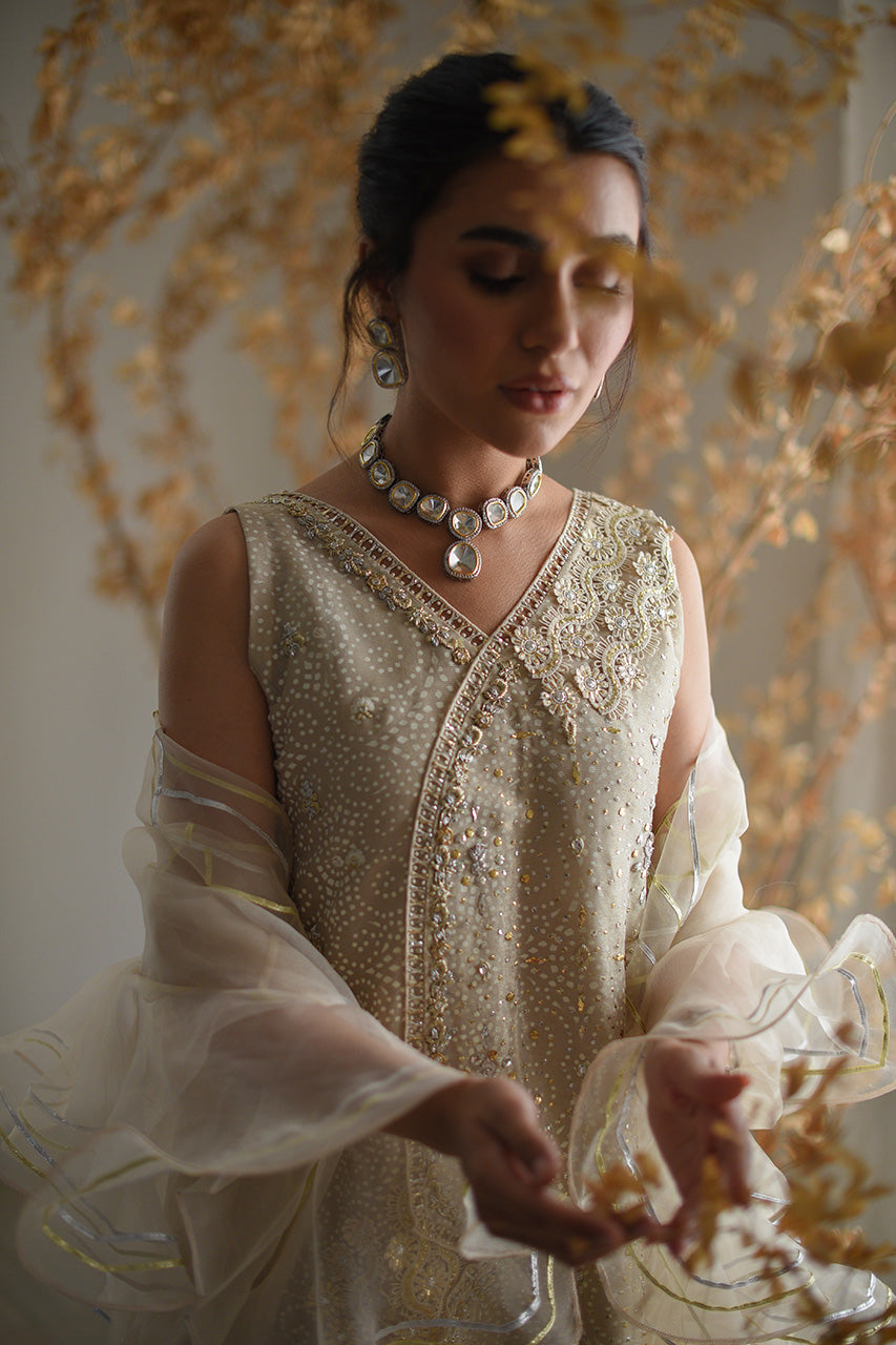 Ivory Kaamdaani Meysuri Silk Angrakha Dress (3-Piece) - Image 3