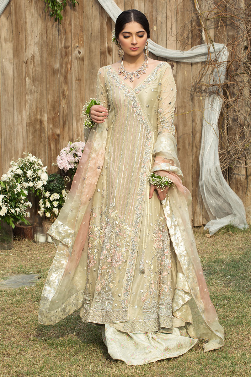 Ivory Embroidered Net Angarkha with Jamavar Gharara (3-Piece) - Image 3