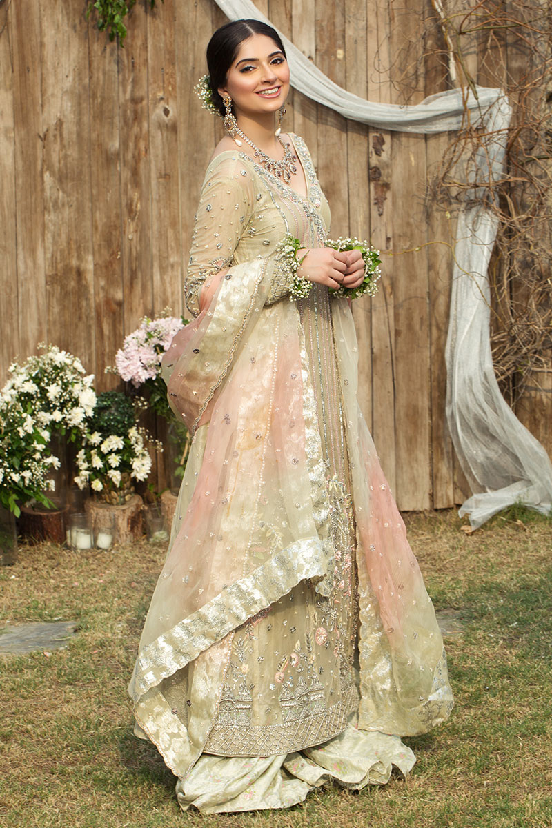 Ivory Embroidered Net Angarkha with Jamavar Gharara (3-Piece) - Image 4