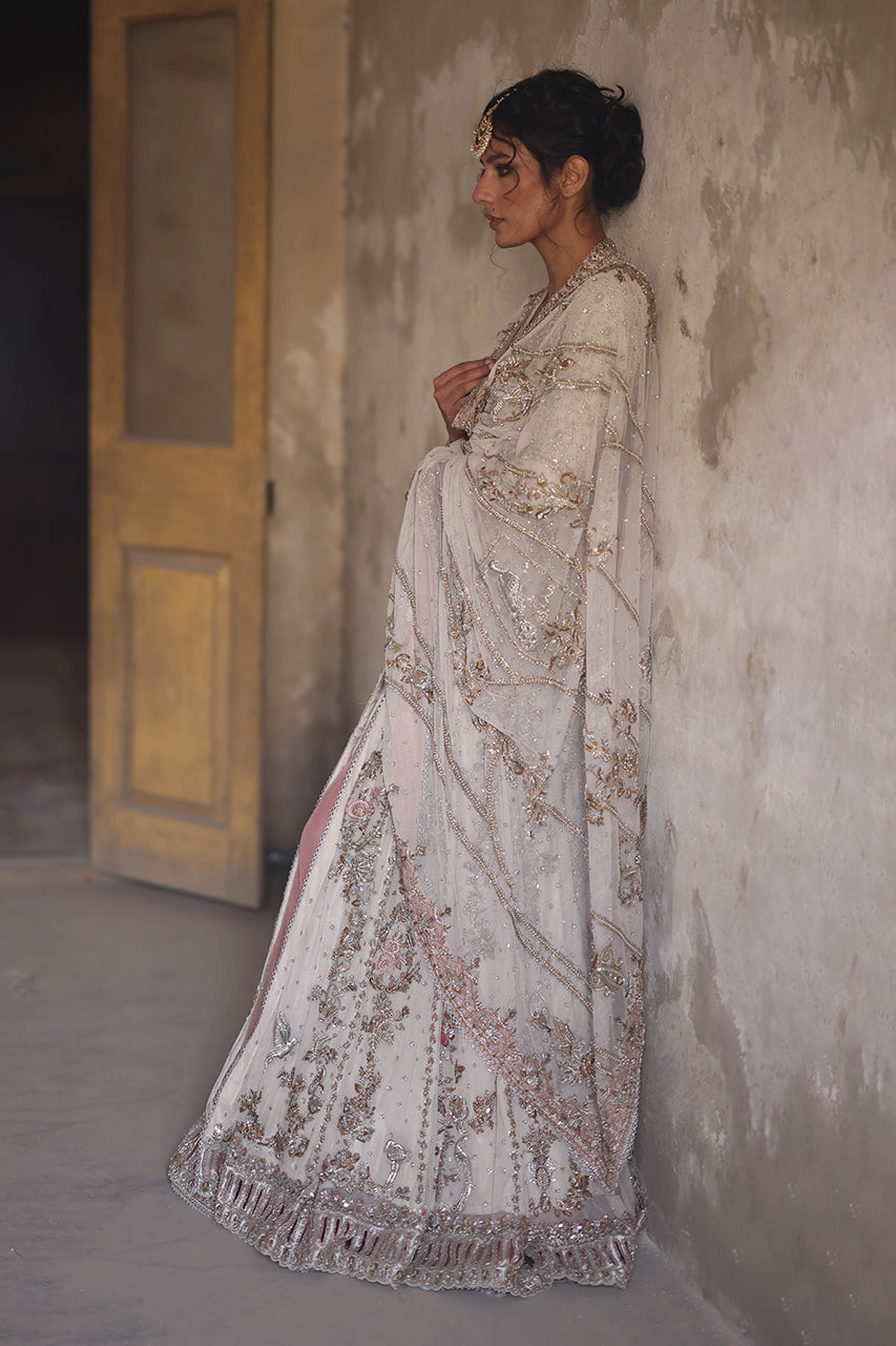 Indian Ivory Zardozi Net Angrakha with Organza Lehenga (3-Piece) - Image 18