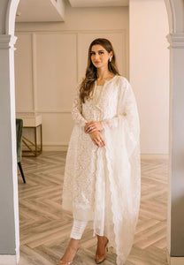 Pakistani Ivory White Embroidered Organza Angrakha (3-Piece) - Image 2