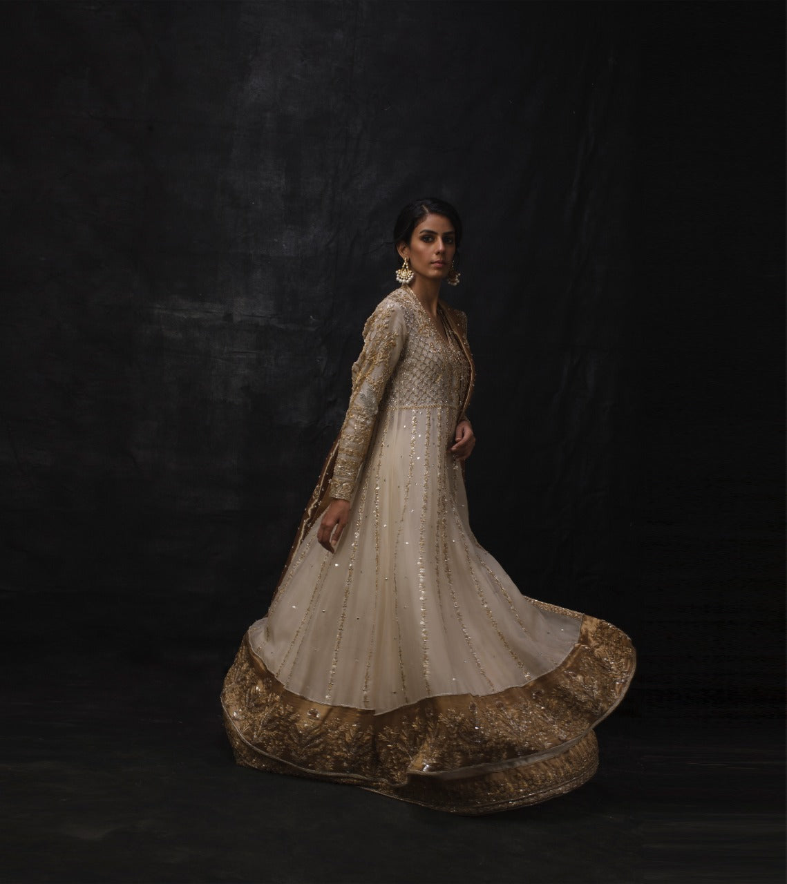 Ivory Zardozi Organza Angrakha Dress (3-Piece) - Image 3