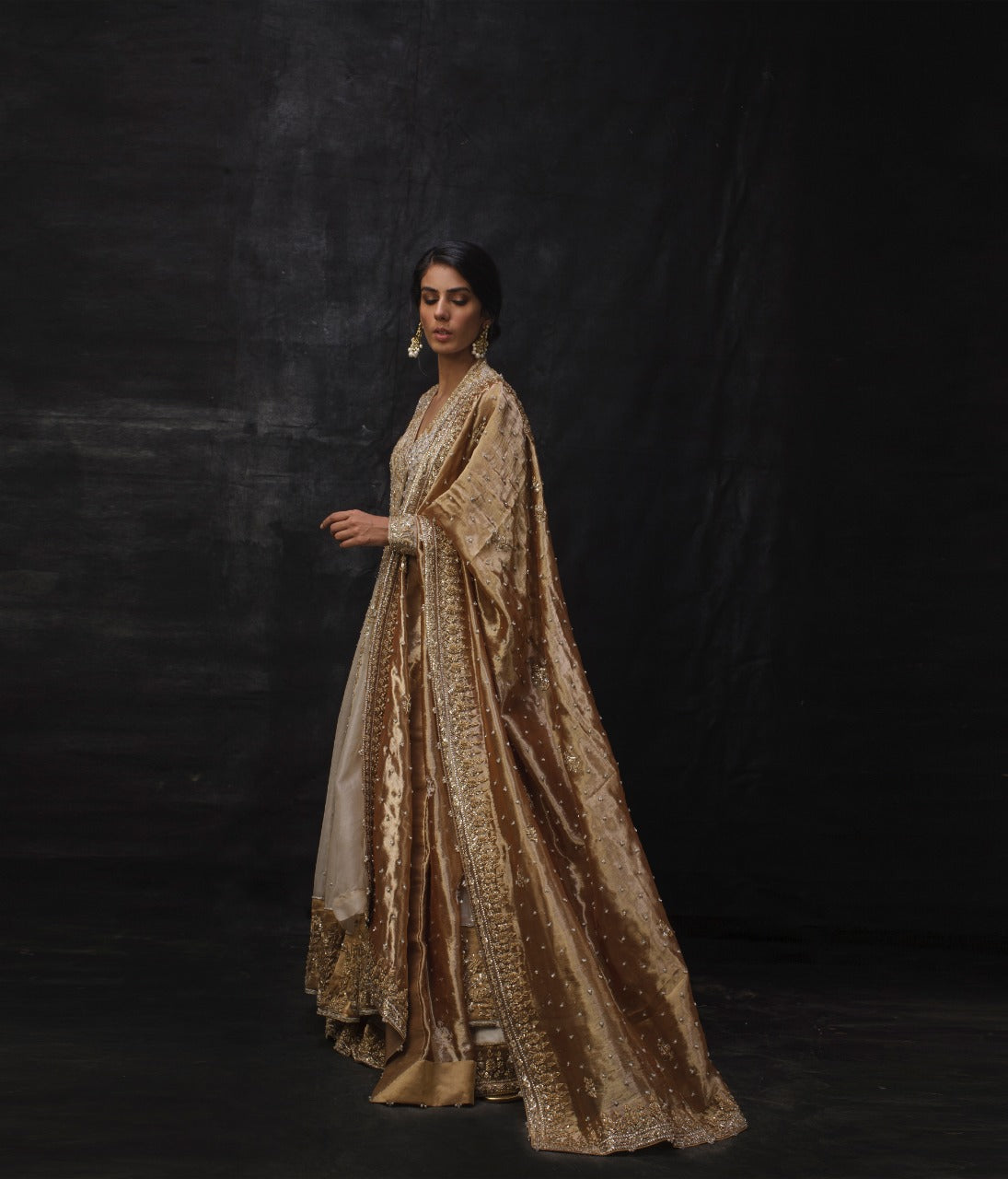 Ivory Zardozi Organza Angrakha Dress (3-Piece) - Image 4