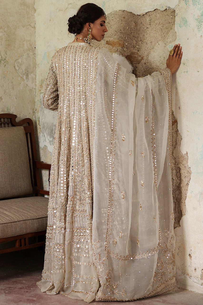 Indian Ivory Embroidered Organza Angarkha Dress (3-Piece) - Image 3