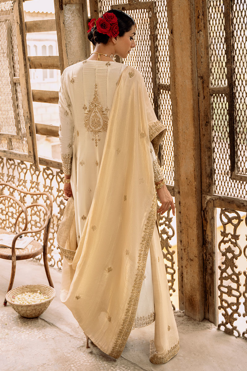 Ivory Marori Embroidered Raw Silk Angharkha (3-Piece) - Image 3
