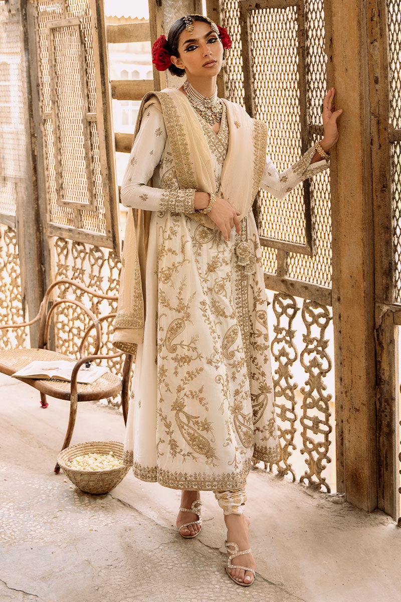 Ivory Marori Embroidered Raw Silk Angharkha (3-Piece) - Image 5