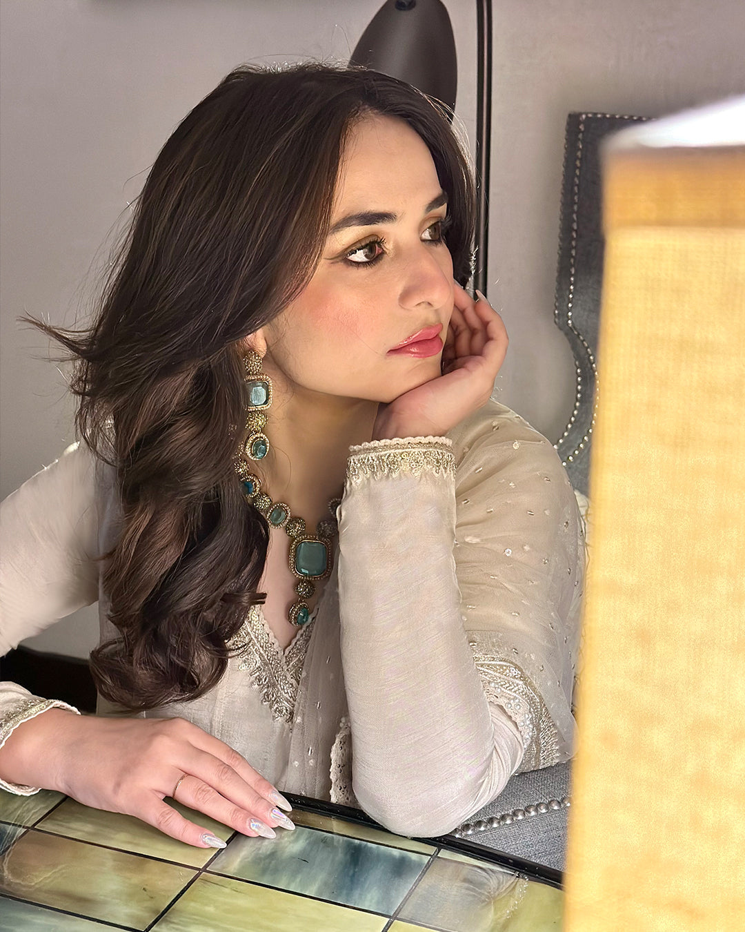 Pakistani Off-White Embroidered Korean Raw Silk Angrakha (3-Piece) - Image 4