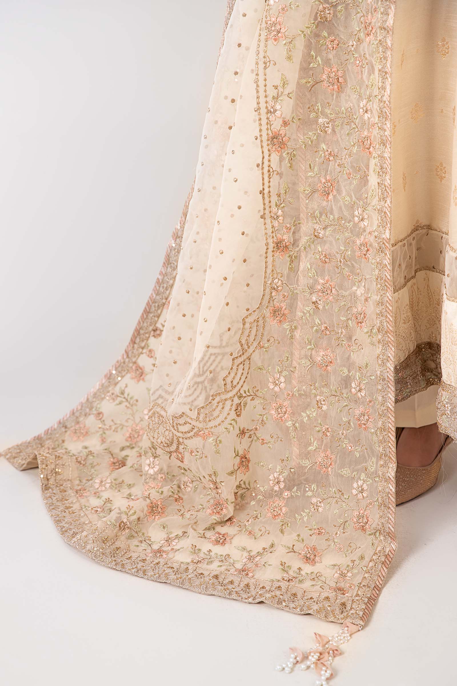 Off-White Embroidered Rawsilk Angrakha Frock (3-Piece) - Image 5