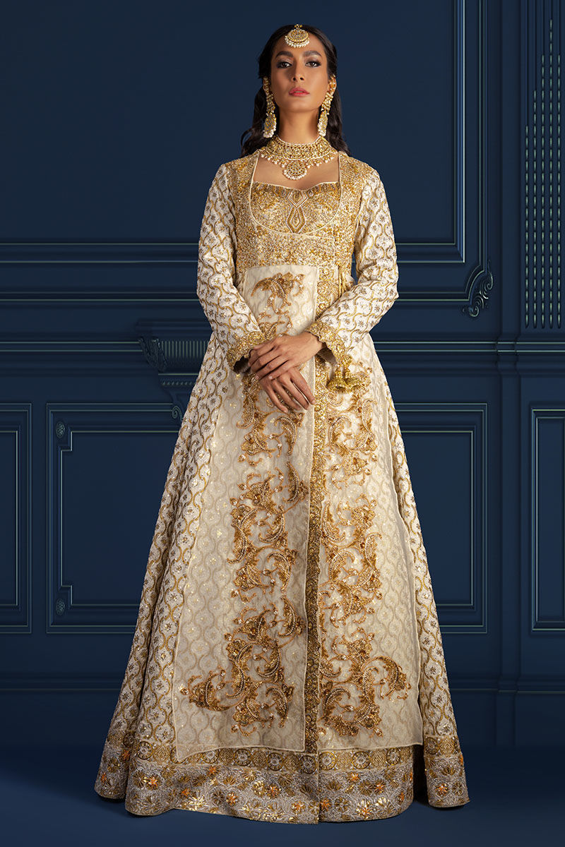 Ivory Zardozi Silk Angrakha Dress (3-Piece) - Image 1