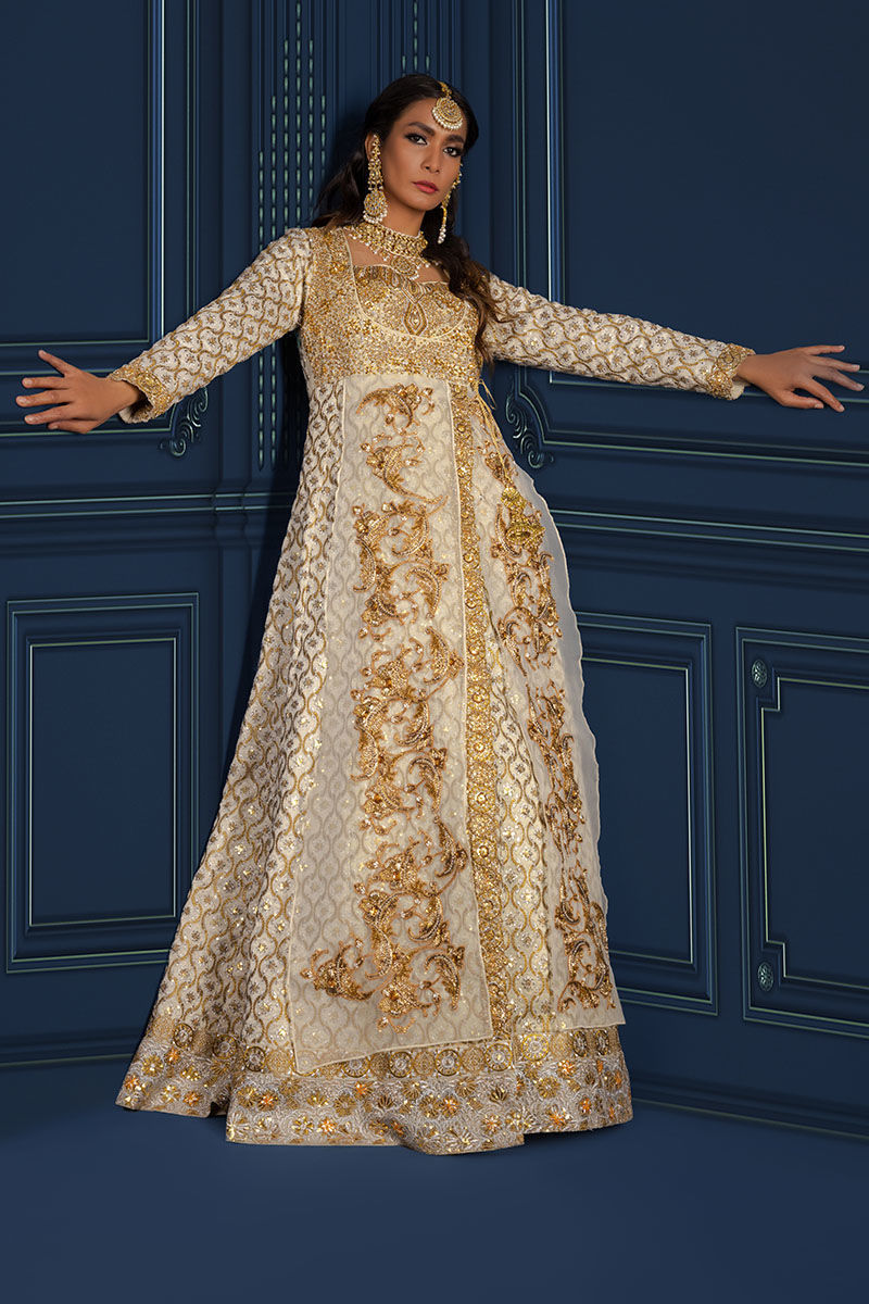 Ivory Zardozi Silk Angrakha Dress (3-Piece) - Image 2