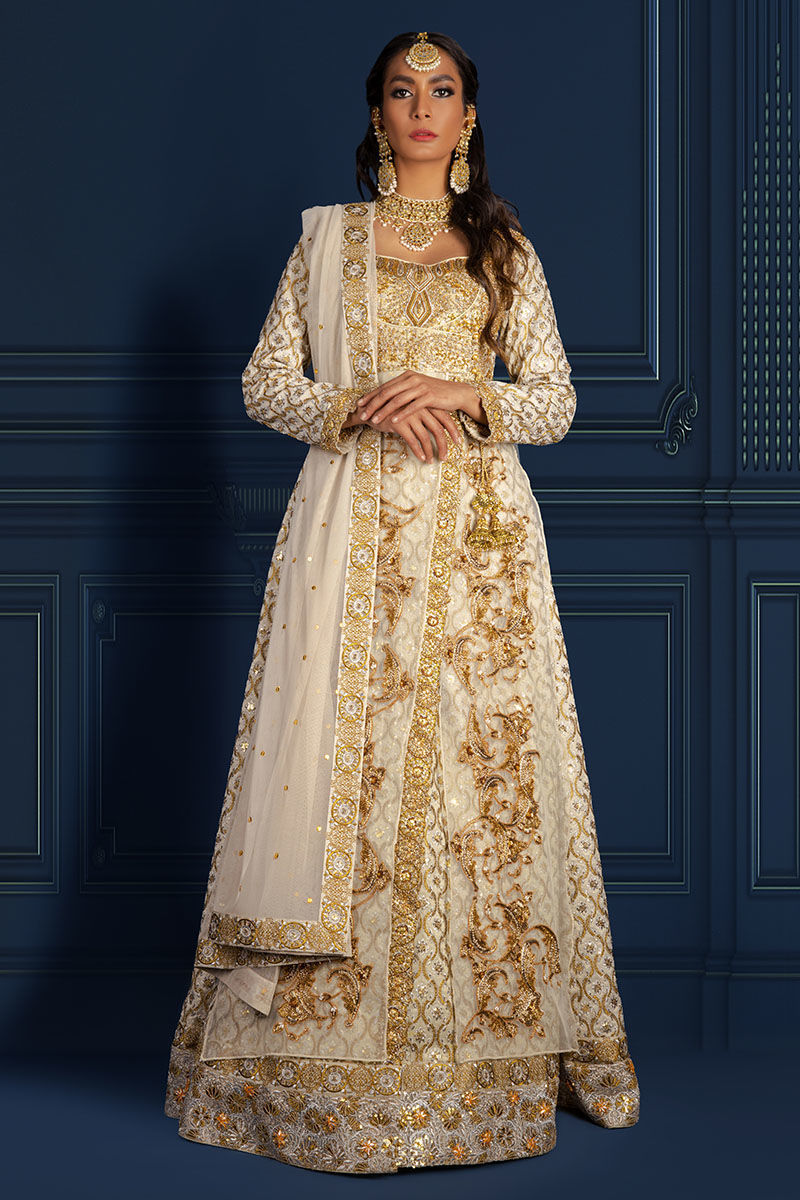 Ivory Zardozi Silk Angrakha Dress (3-Piece) - Image 3