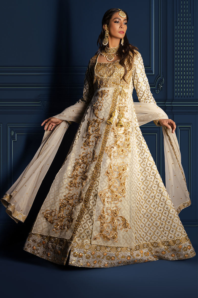 Ivory Zardozi Silk Angrakha Dress (3-Piece) - Image 4