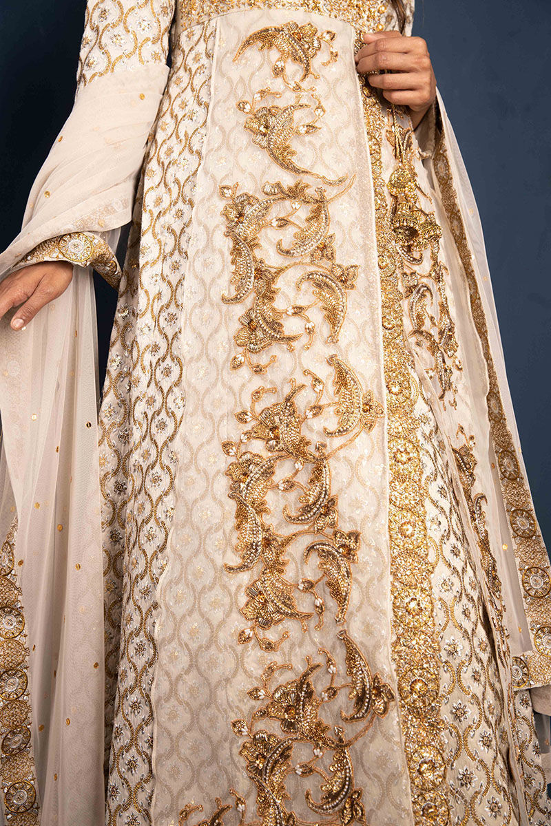 Ivory Zardozi Silk Angrakha Dress (3-Piece) - Image 5