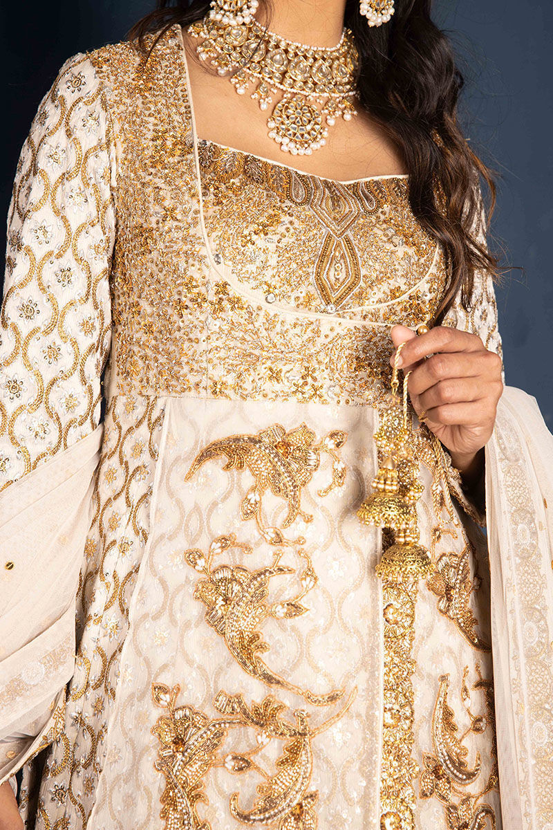 Ivory Zardozi Silk Angrakha Dress (3-Piece) - Image 6