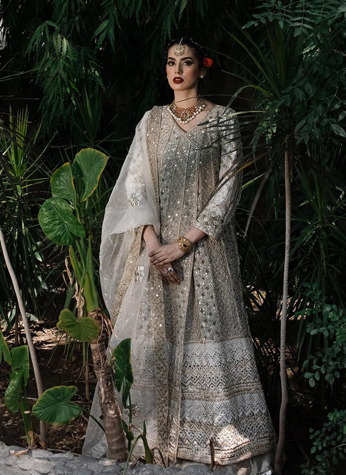 Ivory Gold Embellished Tissue Kalidar Angrakha (3-Piece) - Image 1